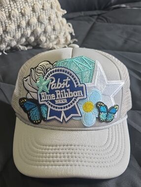 Pabst Blue Ribbon Kids Gray Trucker Hat with Blue Patch Accents